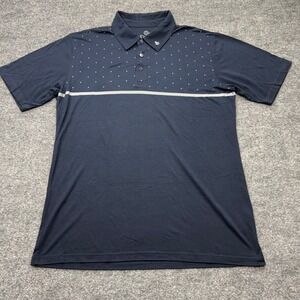Swannies Mens Large Navy Blue Polka Dot Striped Tencel Blend Golf Polo Shirt